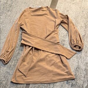 Chic Long Sleeve Tan Dress